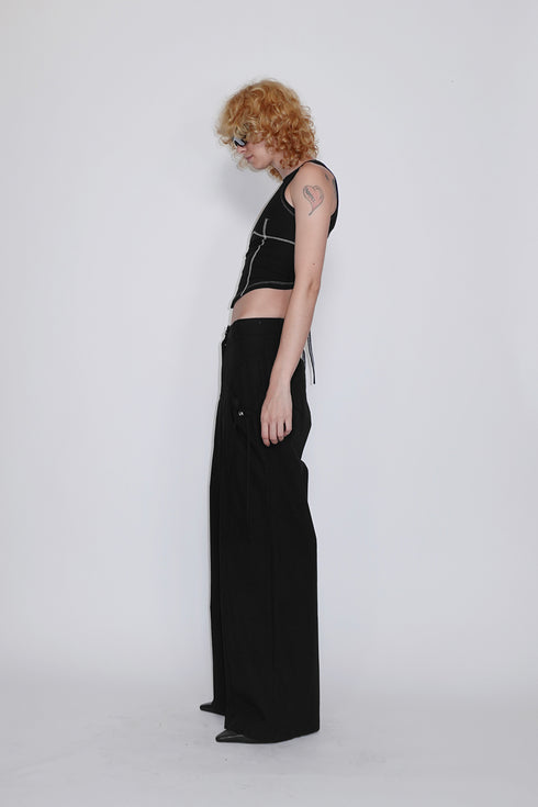 DRAW CODE SPIRAL BUTTON PANTS -BLACK-
